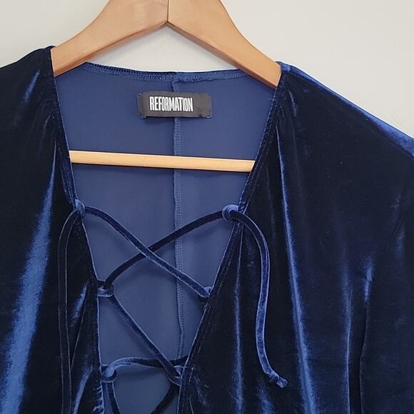 Reformation XL Avalon Bodysuit in Blue Velvet NWT - Picture 4 of 8